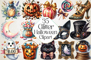 Vintage Glitter Halloween Clipart, an Illustration by DreamPrint404