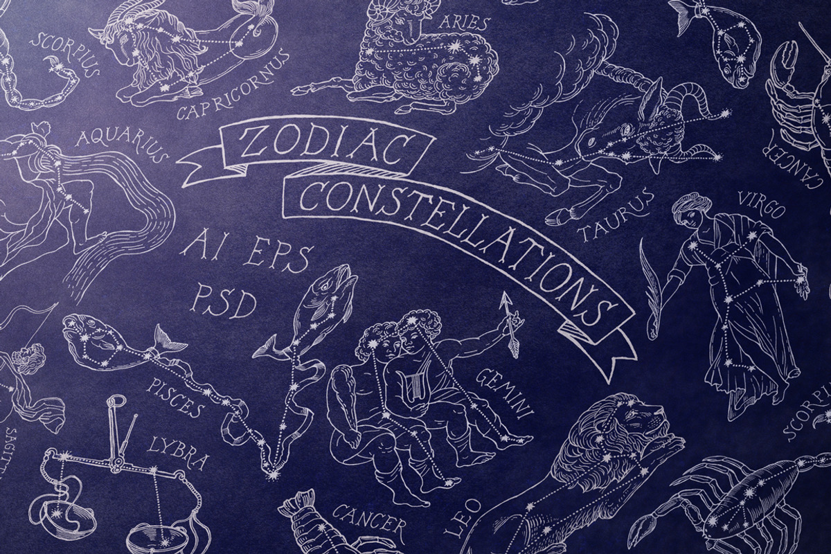 Zodiac Constellations set & Pattern, an Illustration by ZiziMarket (Photo 1 of 4)
