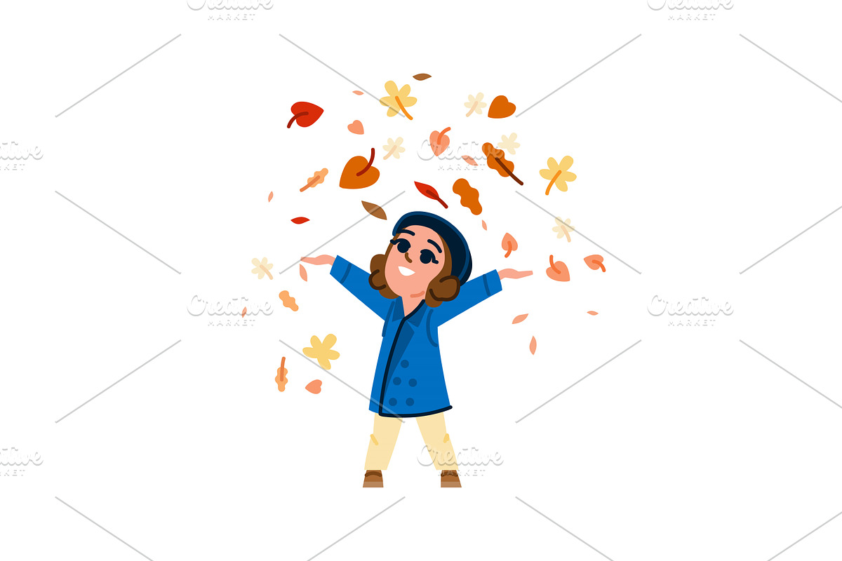 Happy girl playing with falling, an Illustration by pikepicture