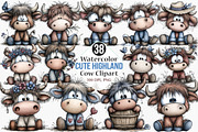 Watercolor Cute Highland Cow Clipart, an Illustration by Canvas Craft (Thumbnail 1 of 7)