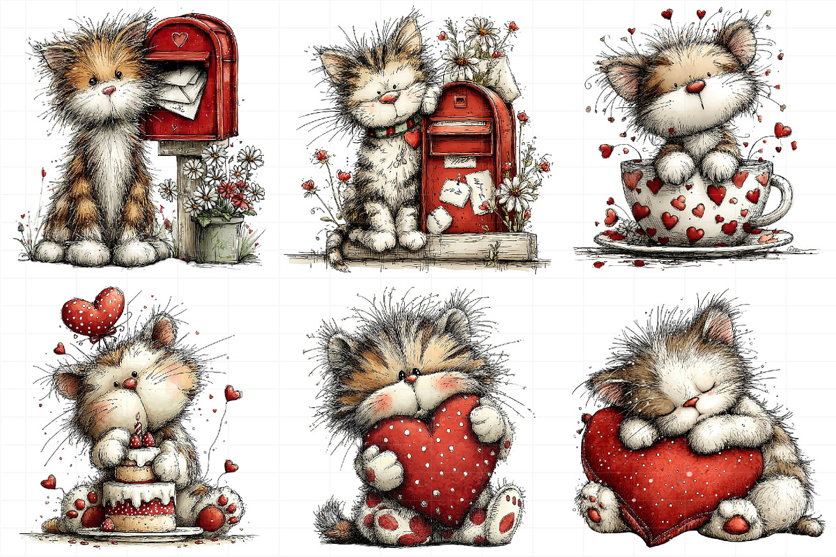 Whimsical Valentine Cat Clipart Bund, an Illustration by Daily.Designs (Photo 6 of 8)