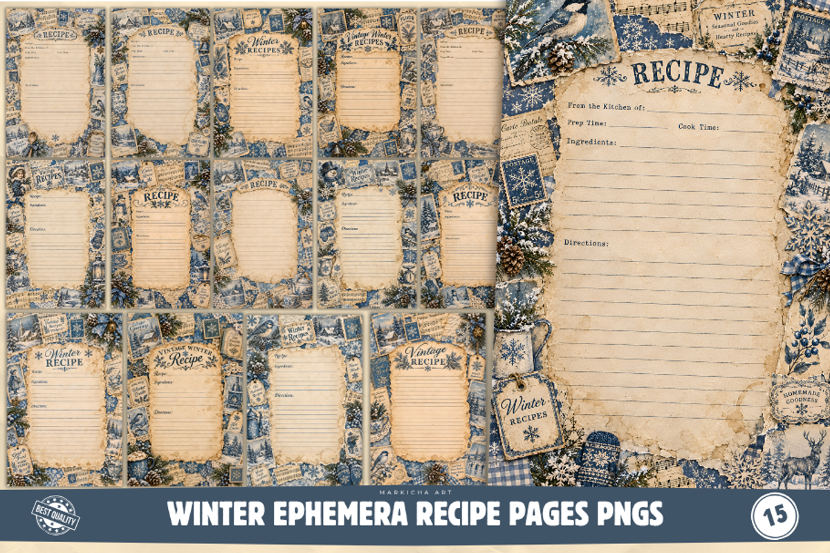 Winter Ephemera Recipe Pages PNGs, a Seasonal Illustration by Markicha Art (Photo 1 of 5)