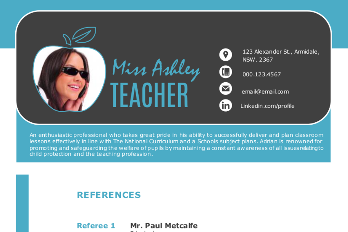 Modern teacher resume for MS Word, a Resume Template by Inkpower (Photo 5 of 5)