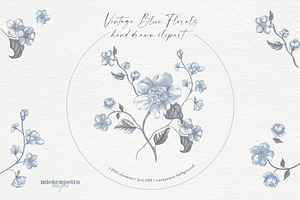 Vintage Blue Floral Clipart