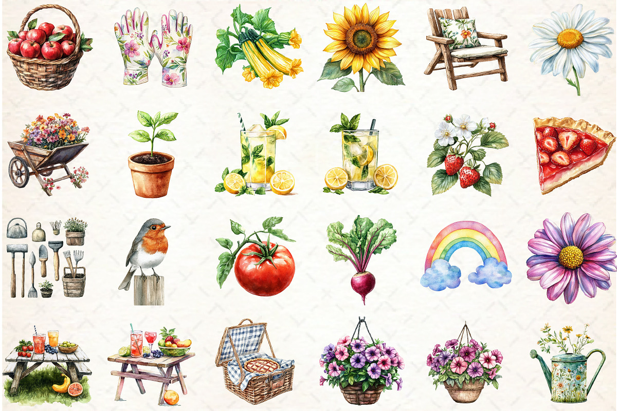 Garden Watercolor Clipart Bundle, an Illustration by Libby Wishes (Photo 2 of 5)
