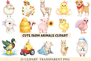 Cute Farm Animals Clipart, an Animal Illustration by cherrydesign