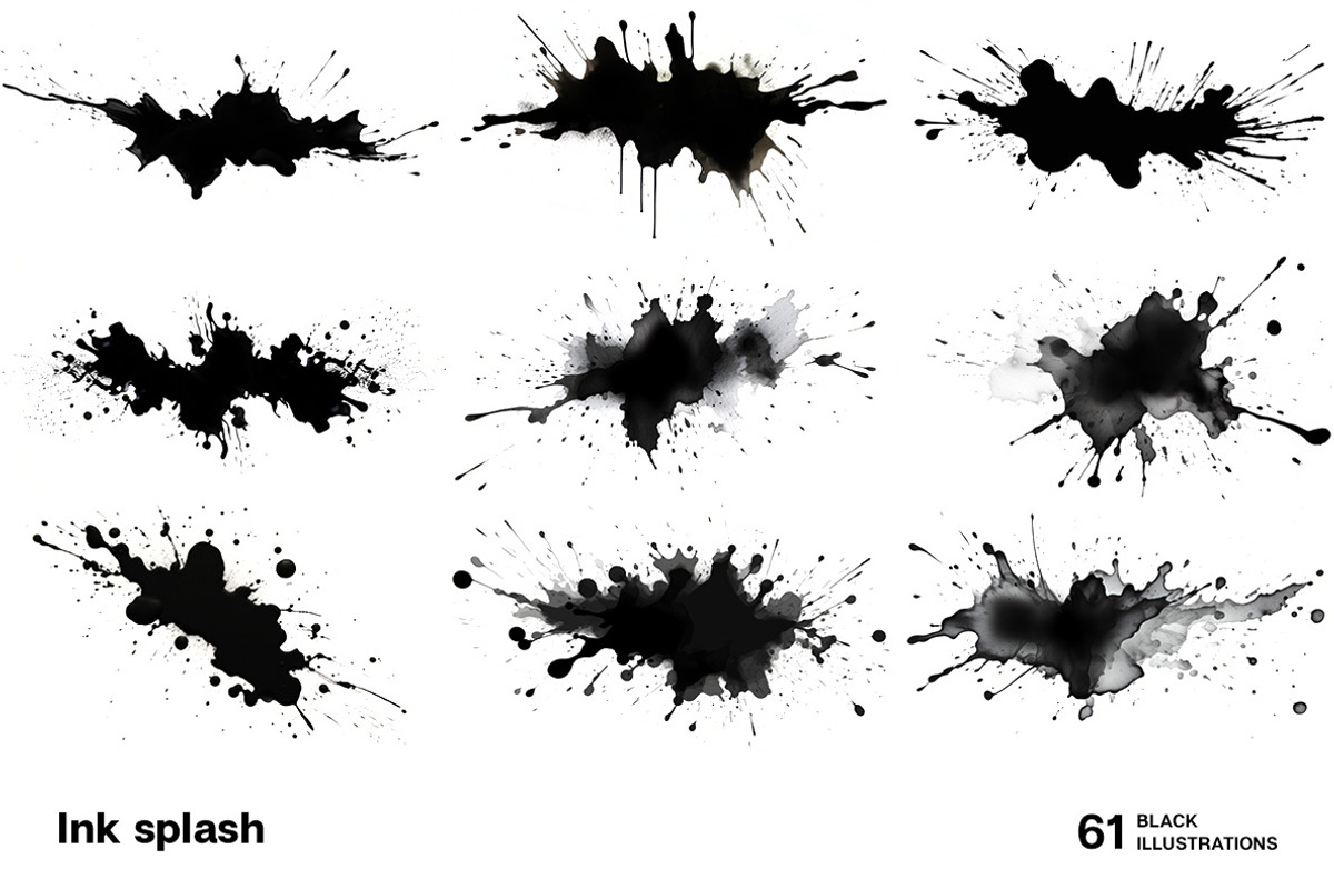 Black ink splash. 61 images, a Decorative Illustration by Handmadefont (Photo 2 of 13)