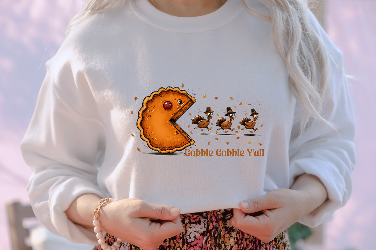 Funny Pumpkin Pie Chasing Turkey Png, an Illustration by designcity5 (Photo 3 of 8)