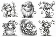 Christmas Monkey Sketch Art Clipart, an Illustration by Libby Wishes (Thumbnail 2 of 7)
