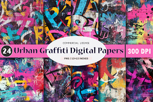 Urban Graffiti Digital Papers, a Pattern Graphic by SinaCreation