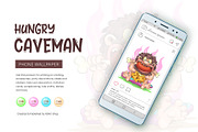 Cartoon Hungry Сaveman. Tshirt, PNG., a Person Illustration by KENO Mascots (Thumbnail 5 of 7)