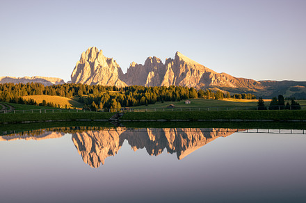 Reservoir at Alp Di Siusi at Sunset
