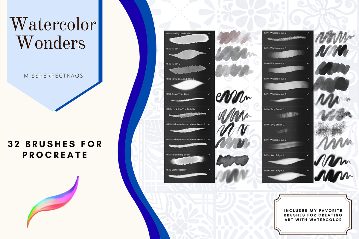 Watercolor - 32 Procreate Brushes, a Brush Add-On by MissPerfectKaos (Photo 2 of 9)