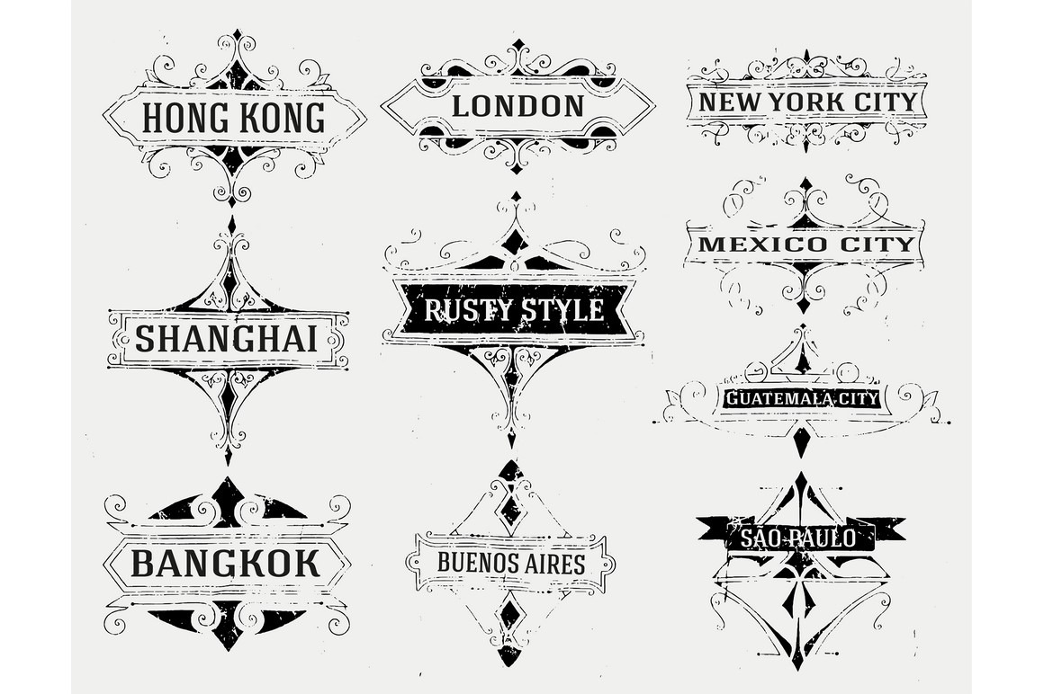 Rusty Set of 10 labels and banners, a Decorative Illustration by ...