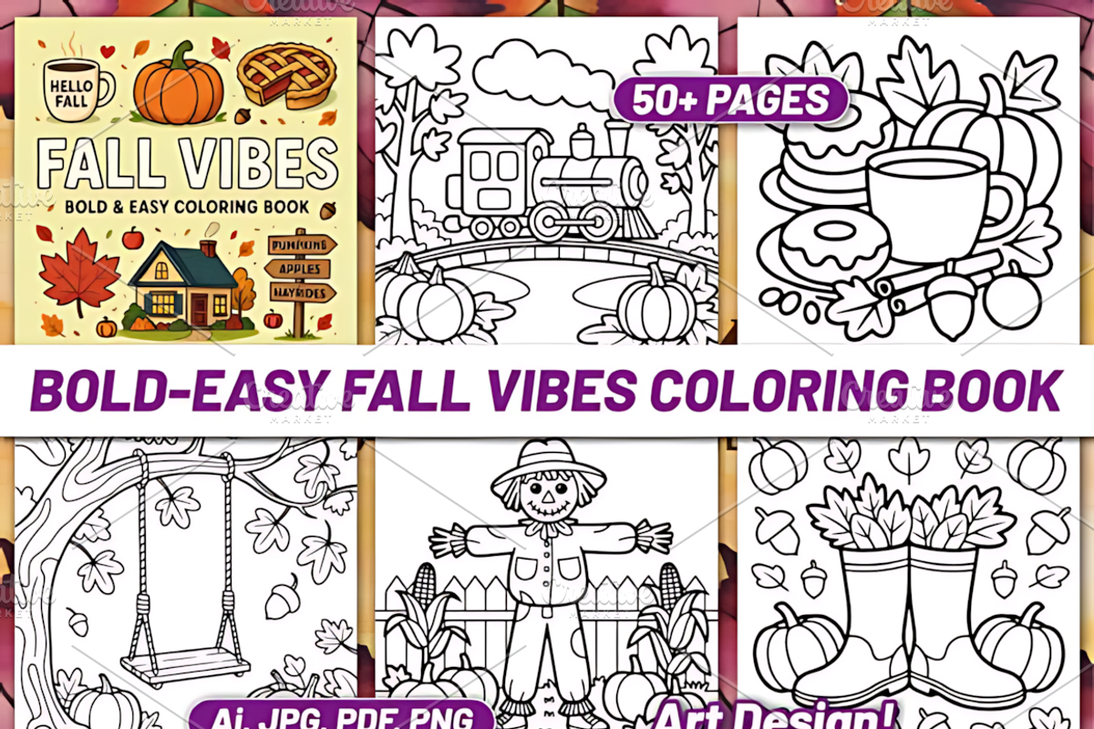 BOLD EASY FALL VIBES COLORING BOOK, a Seasonal Illustration by Design Station (Photo 1 of 4)