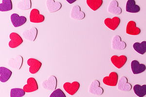 Happy Valentine's day! Stylish pink and red hearts flat lay on p, a Holiday Photo by Sonjachni