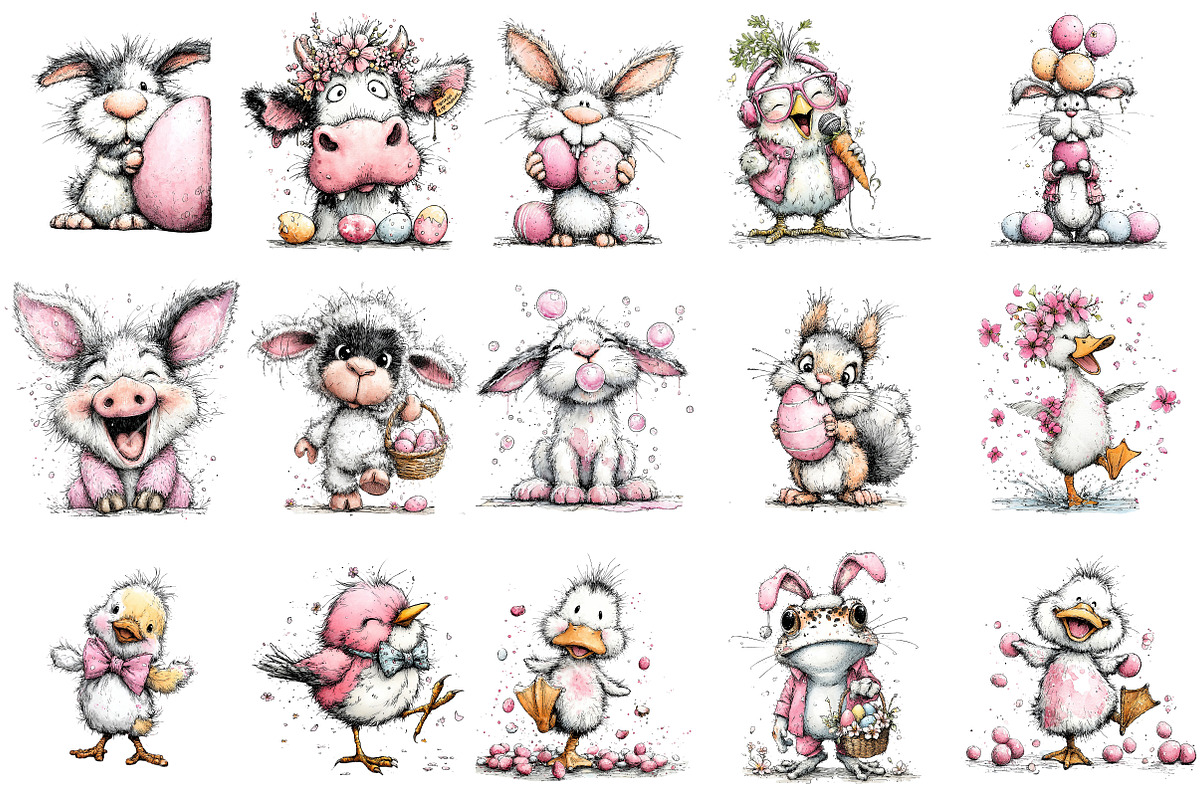 Whimsical Funny Easter Animal Clipar, an Illustration by OK Design (Photo 3 of 6)
