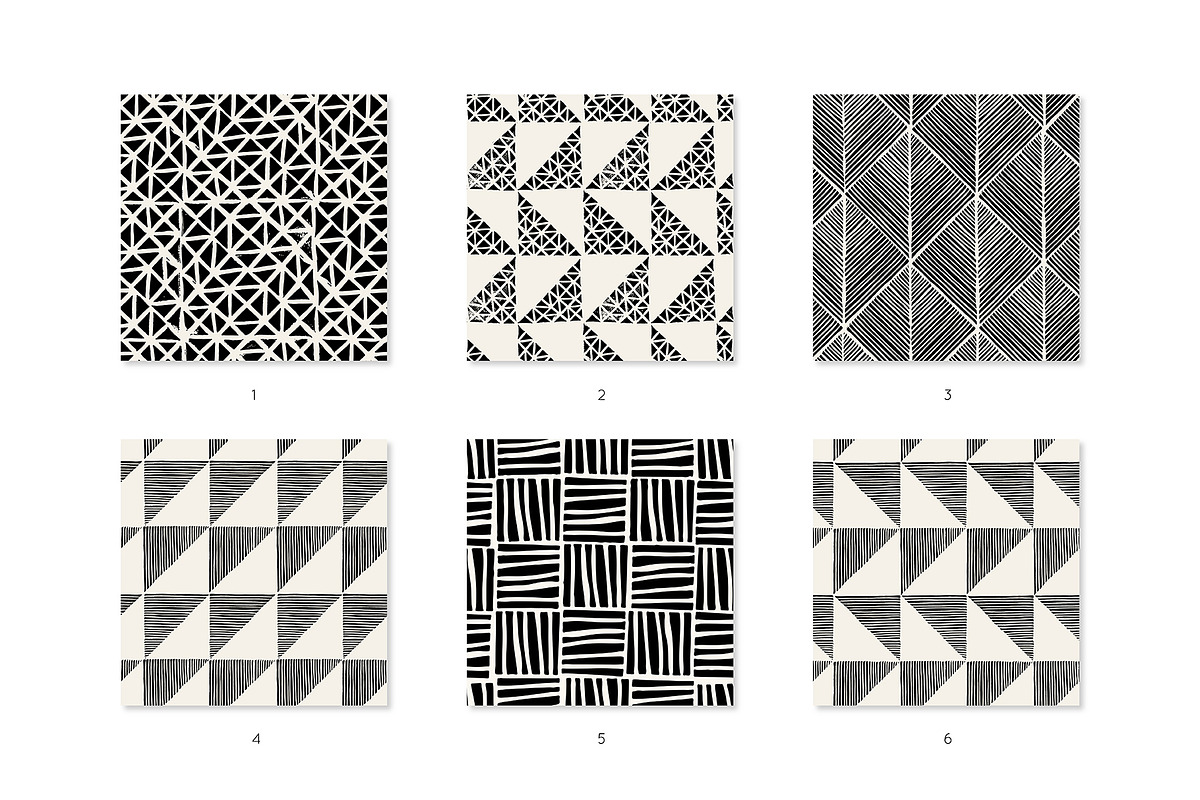 Linocut Seamless Patterns Set, a Pattern Graphic by Curly_Pat (Photo 2 of 6)