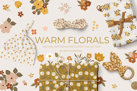 Warm Florals pattern & clipart