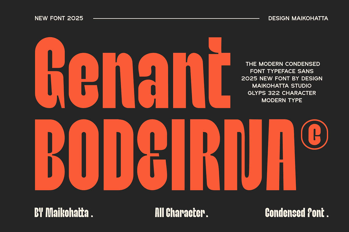 Genant Bodeirna - Modern Condensed, a Sans Serif Font by MaikoHatta (Photo 1 of 10)