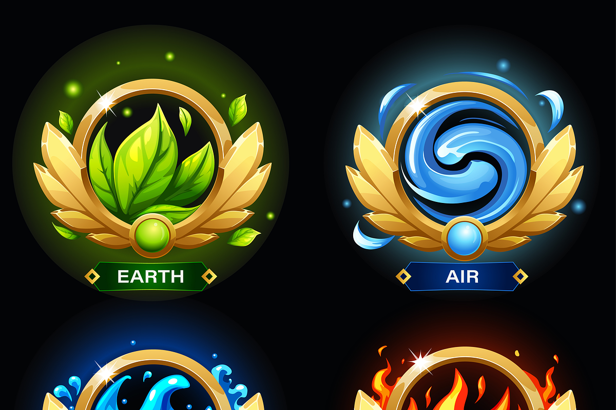 Game Badges: Earth, Air, Water, Fire, a Solid Icon by BabySofja (Photo 2 of 3)