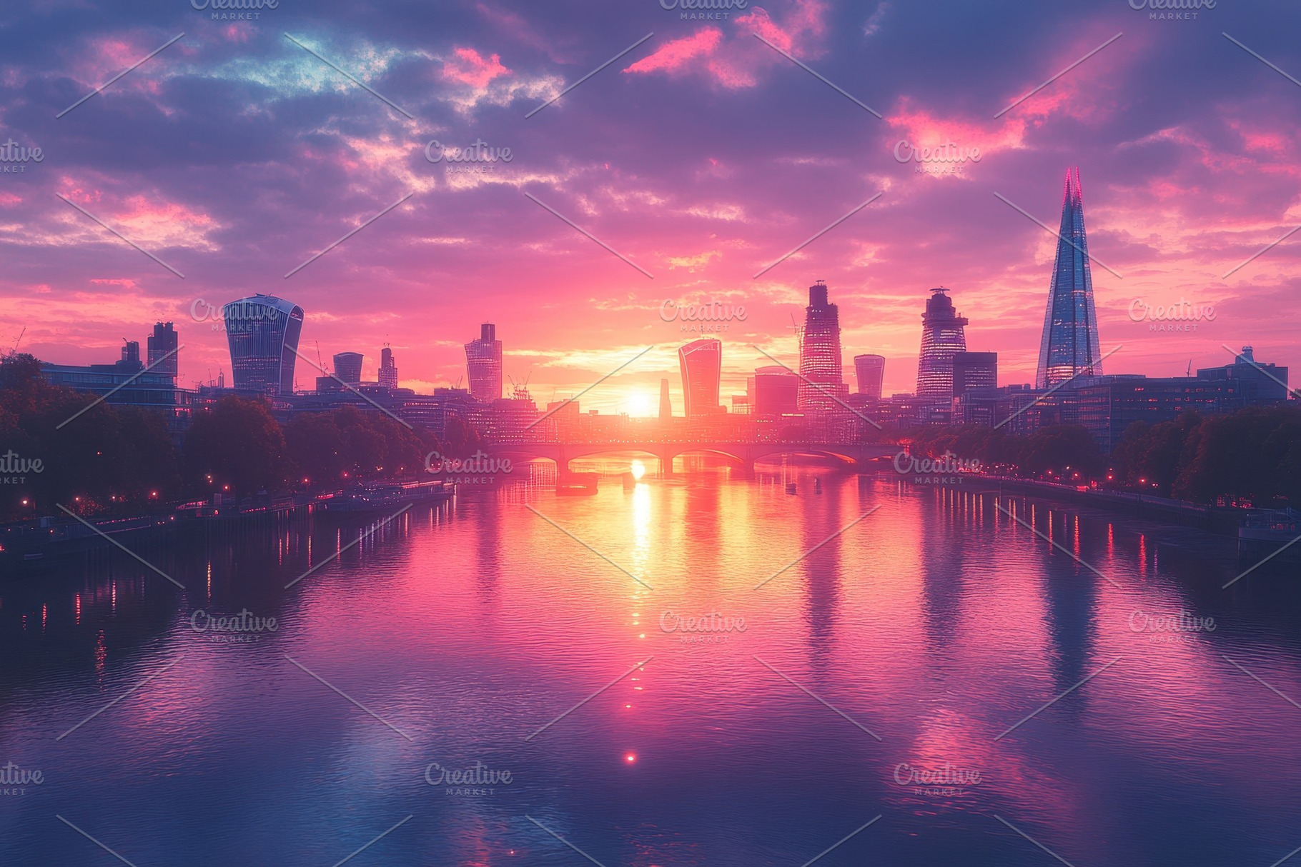 Sunset over the River Thames showcas, a Photo by Tanuart