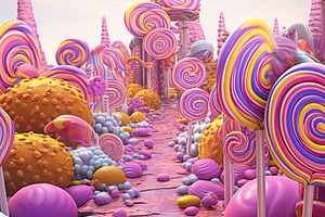 ?andy land, colorfoul vibrant purple and yellow candies, a Food & Drink Photo by zakiroff