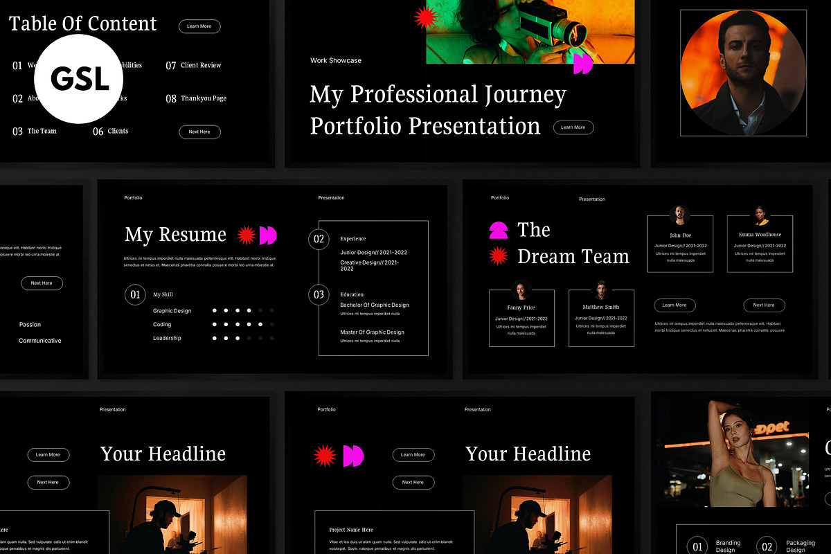 Black Portfolio Google Slide, a Presentation Template by graphicook (Photo 1 of 8)
