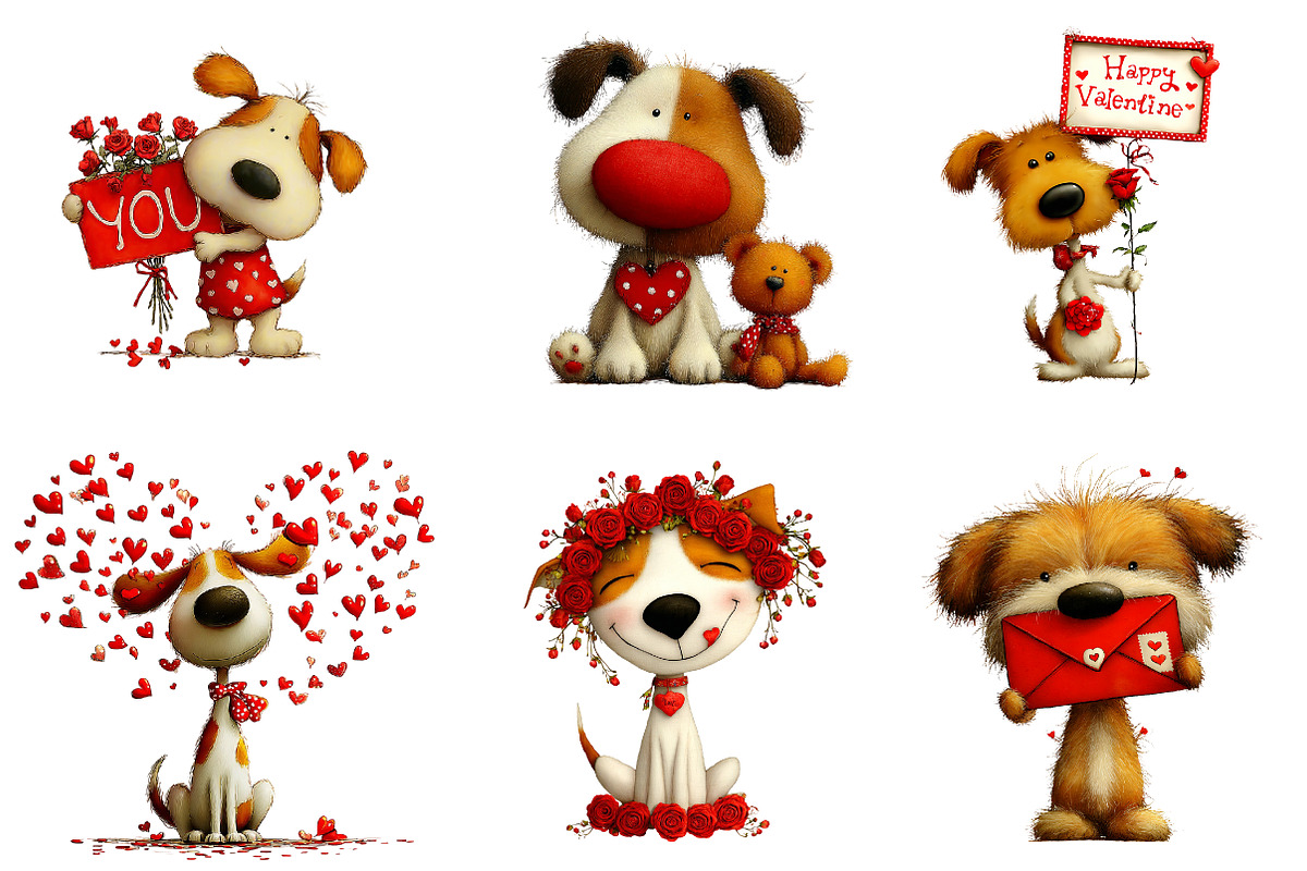 cute-watercolor valentines dog clipa, an Illustration by CreationArt (Photo 2 of 5)