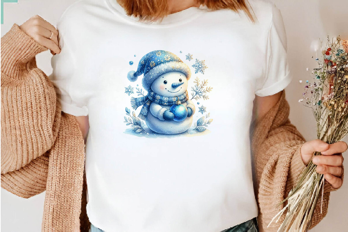 Watercolor Blue Snowman, a Seasonal Illustration by CreationArt (Photo 6 of 7)