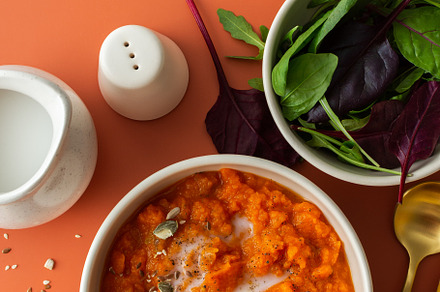 Pumpkin soup with seeds and coconut, a Food & Drink Photo by Pandateam