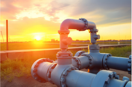 Oil or gas transportation pipe at, an Industrial Photo by Ylivdesign