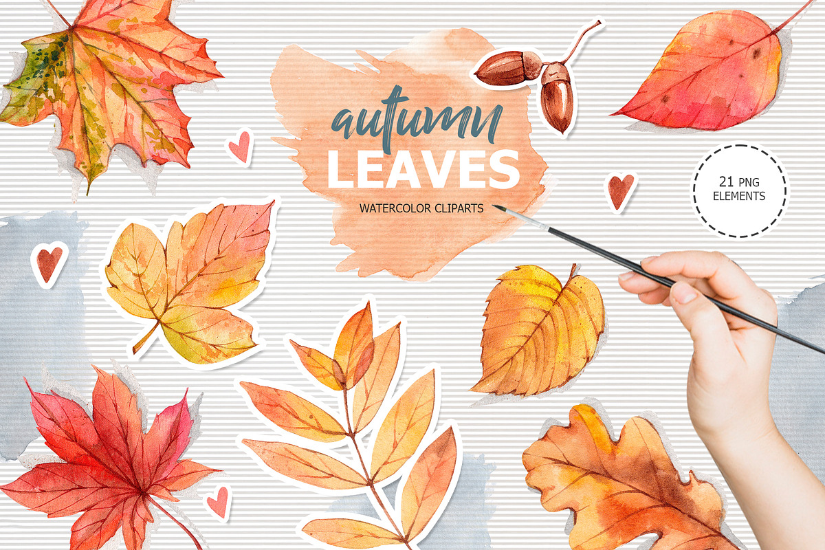 Autumn leaves. Watercolor clipart, an Illustration by VerAna (Photo 1 of 8)
