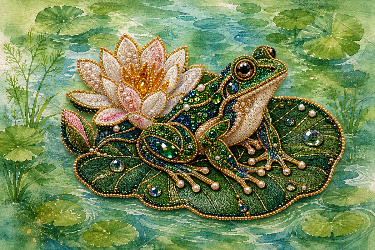 Beaded Frog & Lily Pad PNG, an Object Graphic by The Edit (Photo 2 of 3)