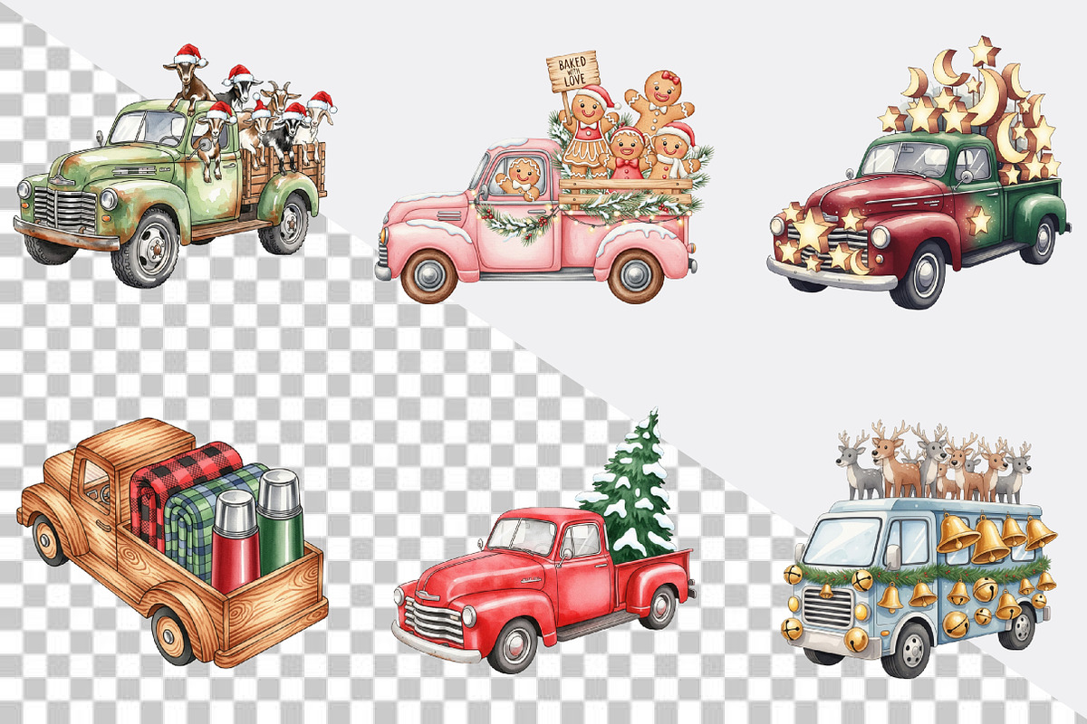 Christmas Trucks Clipart Bundle., an Illustration by SVGArt (Photo 3 of 8)