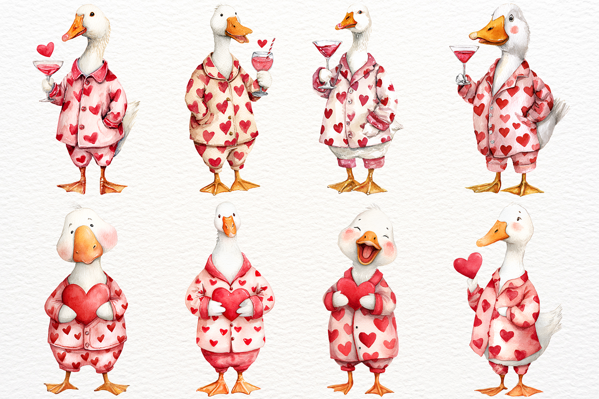 Watercolor Valentine Goose Clipart, an Animal Illustration by SugarCloudStudioArt (Photo 4 of 7)