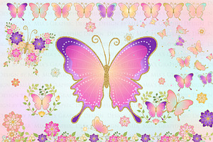 Butterflies And Flowers Gold Glitter