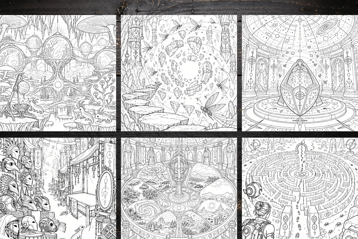 80 Alien Ruins Coloring Pages Bundle, a Brochure Template by LA Design (Photo 4 of 10)