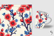 Red Blue Cute Cherry Blossoms Papers, a Pattern Graphic by Creative Store (Thumbnail 2 of 5)