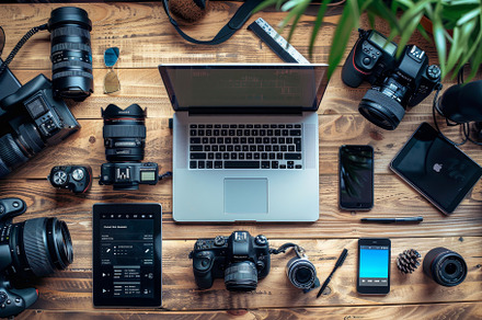 Various cameras, lenses, and tech ga, a Photo by Tanuart