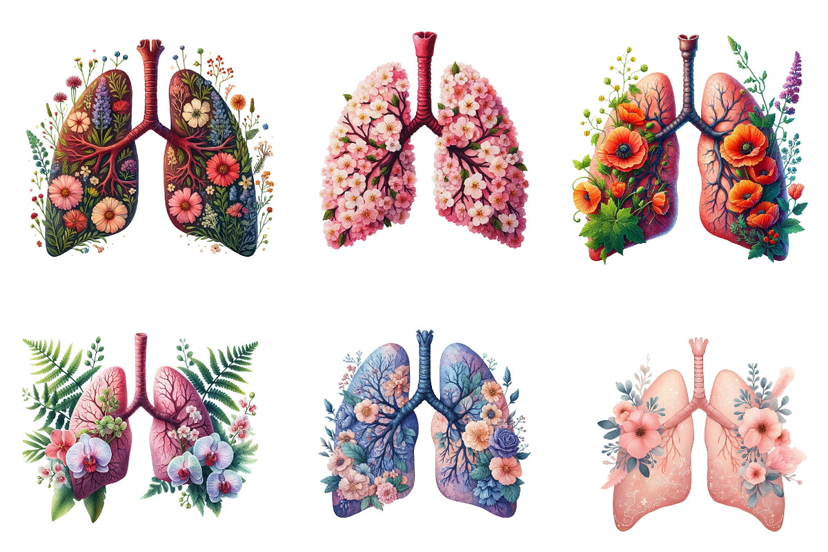 Floral Lung Sublimation Clipart Bund, an Illustration by DreamArtGraphic (Photo 4 of 4)