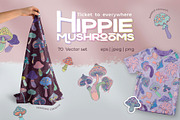 70 Hippie MUSHROOMS. Vector Set., a Pattern Graphic by Varvara Gorbash (Thumbnail 1 of 10)