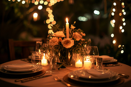 A tabletop set with candles and plat, a Photo by Iftikhar Alam