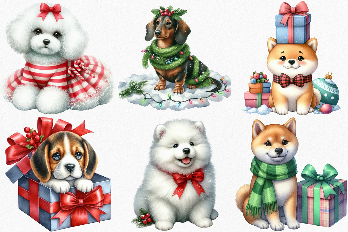 Watercolor Christmas Dog Clipart, an Illustration by Canvas Craft (Photo 4 of 8)