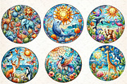 Round Stained Glass Animals Summer C, an Illustration by DreamCafeArt (Thumbnail 2 of 4)