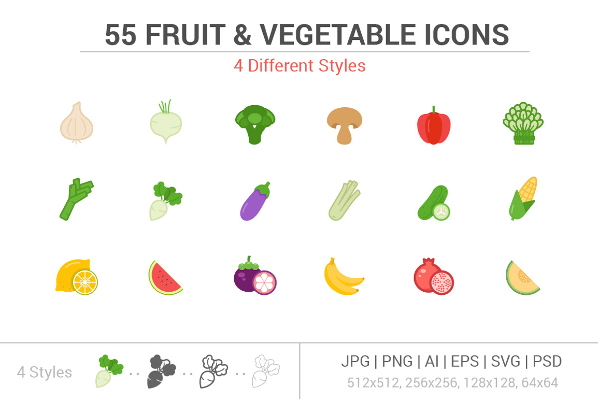 55 Fruit and Vegetable icons, an Outline Icon by WORAKAMON Design Studio (Photo 1 of 8)