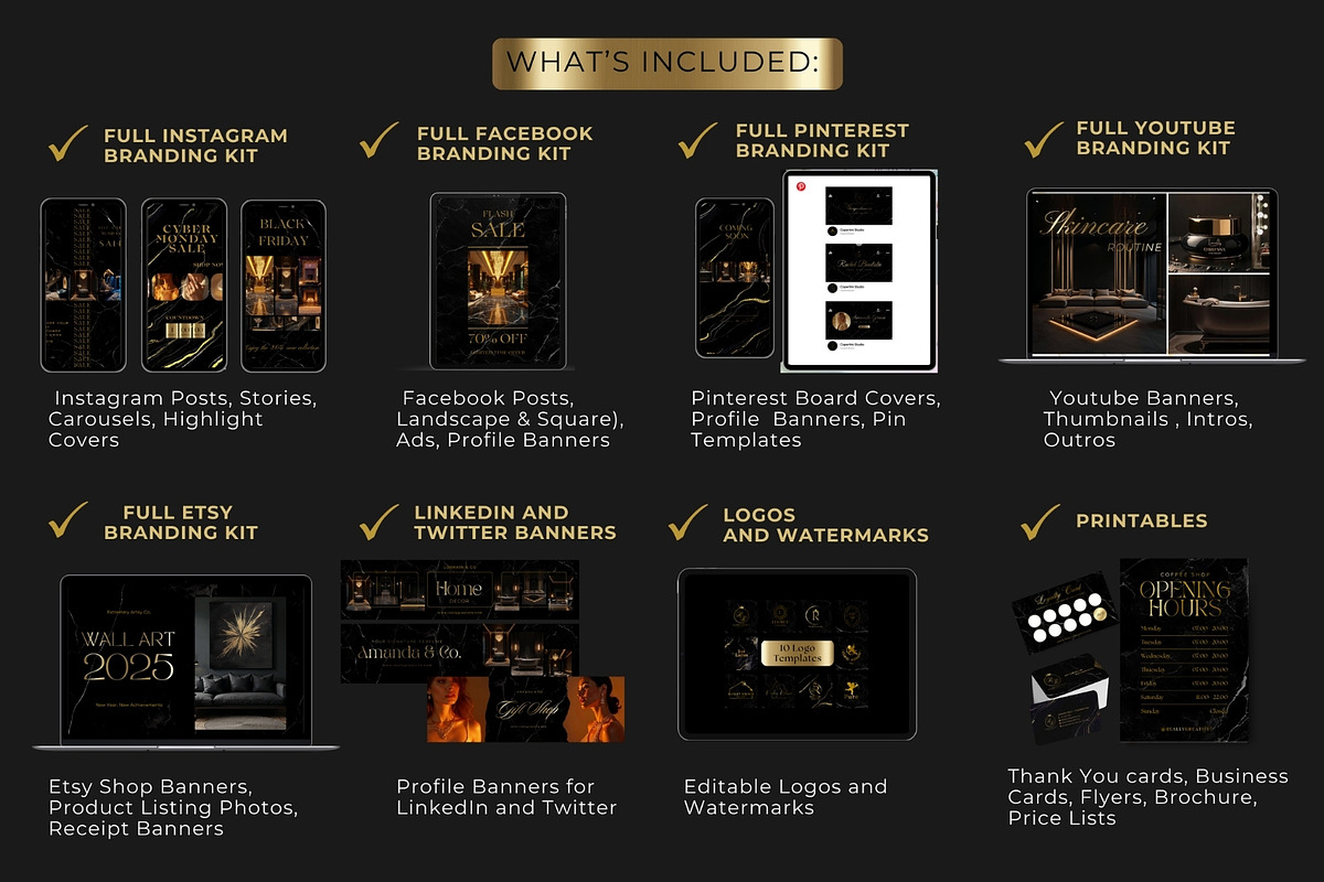 1000 Branding Kit Black Canva, a Branding & Logo Template by CopertiniStudio (Photo 2 of 9)