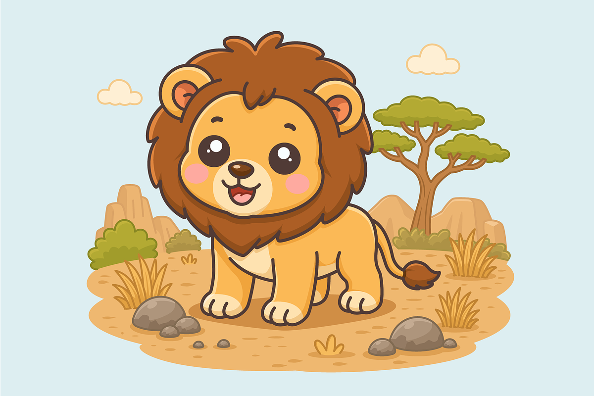 Lion Cartoon in African Savannah, an Animal Illustration by Artpon Illustration (Photo 2 of 3)