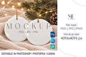 Xmas Family Ceramic Ornament Mockup
