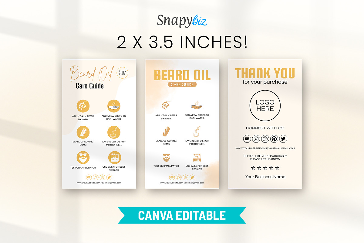 Beard Oil Instruction Card Template, a Card Template by Snapybiz (Photo 3 of 9)